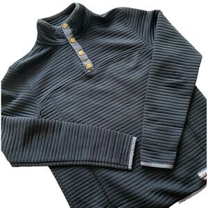 Gerry Ribbed Pullover Sweatshirt Quarter Button Up Mock Neck Black‎